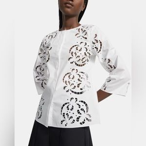NWT Theory Crewneck Shirt in Embroidered Cotton Poplin